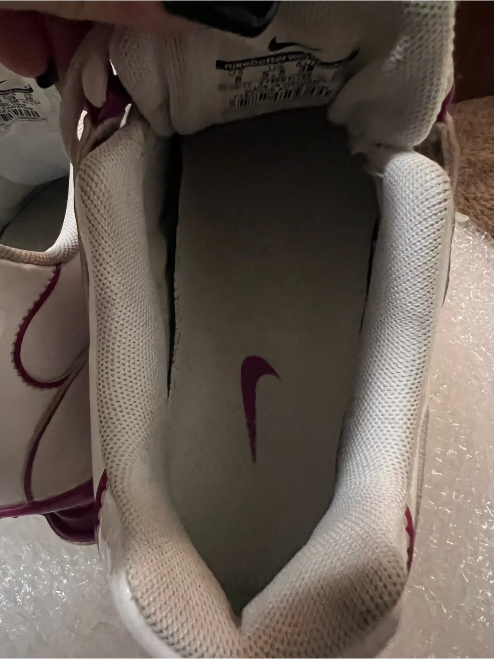 Nike Women’s White and Purple Shox Athletic Sneakers